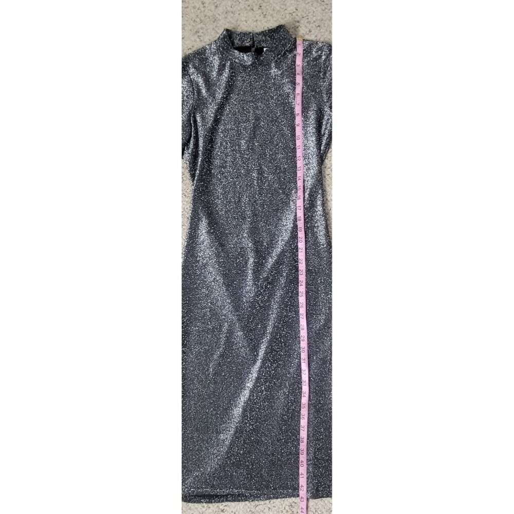 Topshop Black Silver Glitter Open Midi Cocktail Night Out Dress Size 6 - Picture 6 of 12